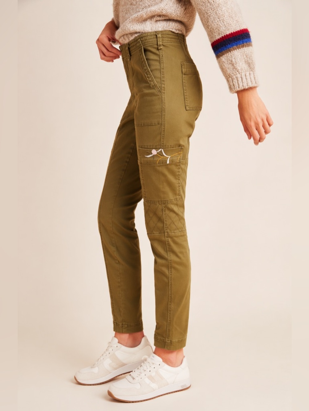 Anthropologie Austen Embroidered Utility Pants Size 28 Olive